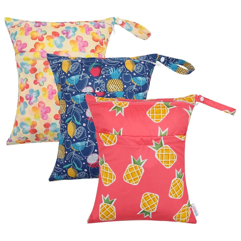 ALVABABY 3pcs Cloth Diaper Wet Dry Bags Waterproof Reusable with Two Zippered Pockets Travel Beach Pool Daycare Soiled Baby Items Yoga Gym Bag for Swimsuits or Wet Clothes 3L-ZM20A - Image 1